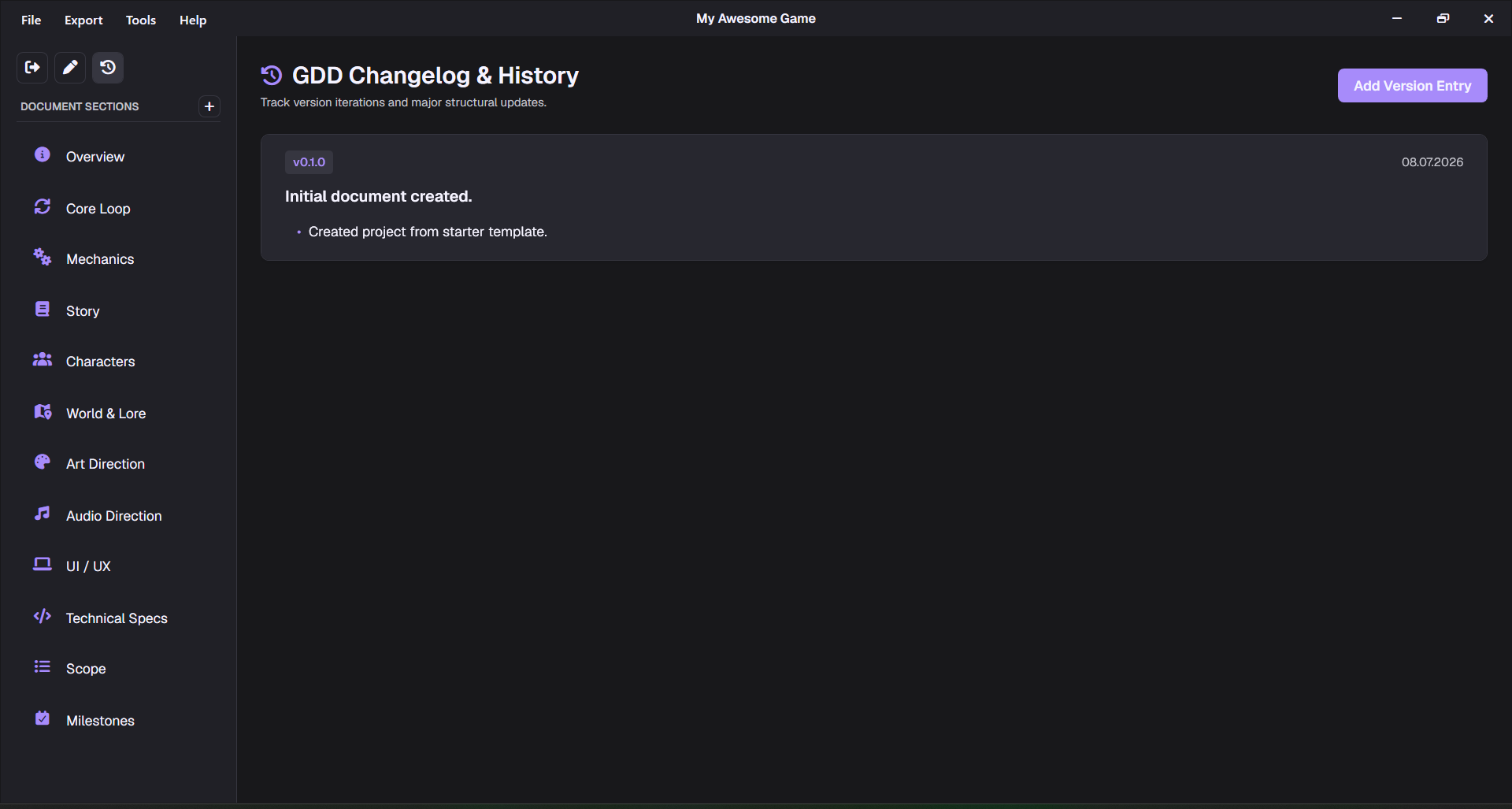 Changelog Panel