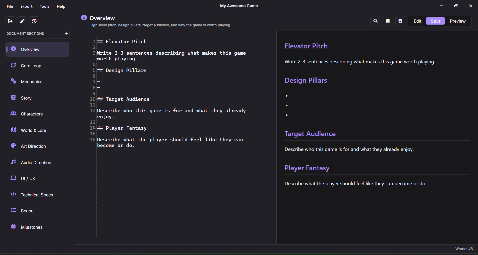 GDDKit Editor Layout